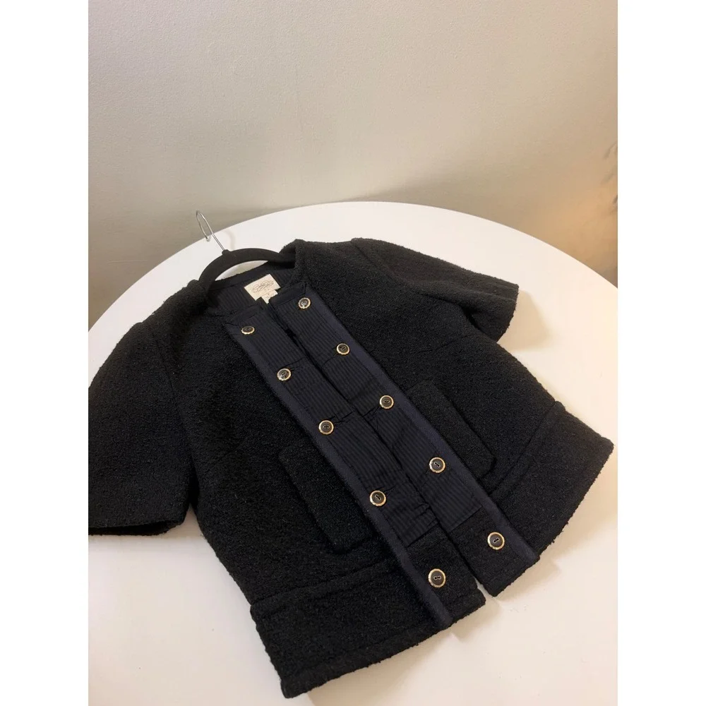 Textured Navy Short-Sleeve Jacket - Brand Unspecified